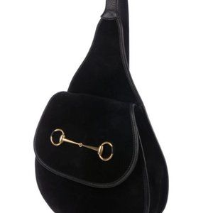 Rare Black Vintage Suede Horsebit Sling Bag